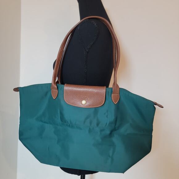 Longchamp Le Pliage  Large Shoulder Tote Dark Green Zip Gorp Travel Quiet Luxury - Picture 1 of 16